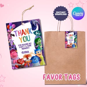Etiqueta de agradecimiento editable para recuerdo de fiesta de Inside Out, etiquetas de agradecimiento de Inside Out, etiquetas de recuerdo de Inside Out, Canva