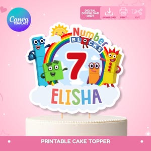 Editable NumberBlocks Cake Topper, Blocks Cake Topper, Number Birthday Cake Topper, Rainbow Blocks Cake Topper, Canva