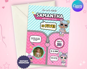 Editable Doll Birthday Surprise Girls Invitation, Surprise Doll Printable Invitation, Glam Fashion Dolls Invite, Suprise Doll Birthday
