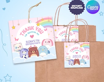 Editable Squishmallow Thank you Tags, Squishy Favor Gift Tags Labels, Printable Squishmallow Gift Favor Tags, Favor Bag Thank you Labels