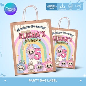 Bewerkbaar label Labubu-feestzakje, label Labubu-feestgunst, label Labubu-cadeauzakje, label Labubu-cadeauzakje verjaardagscadeau