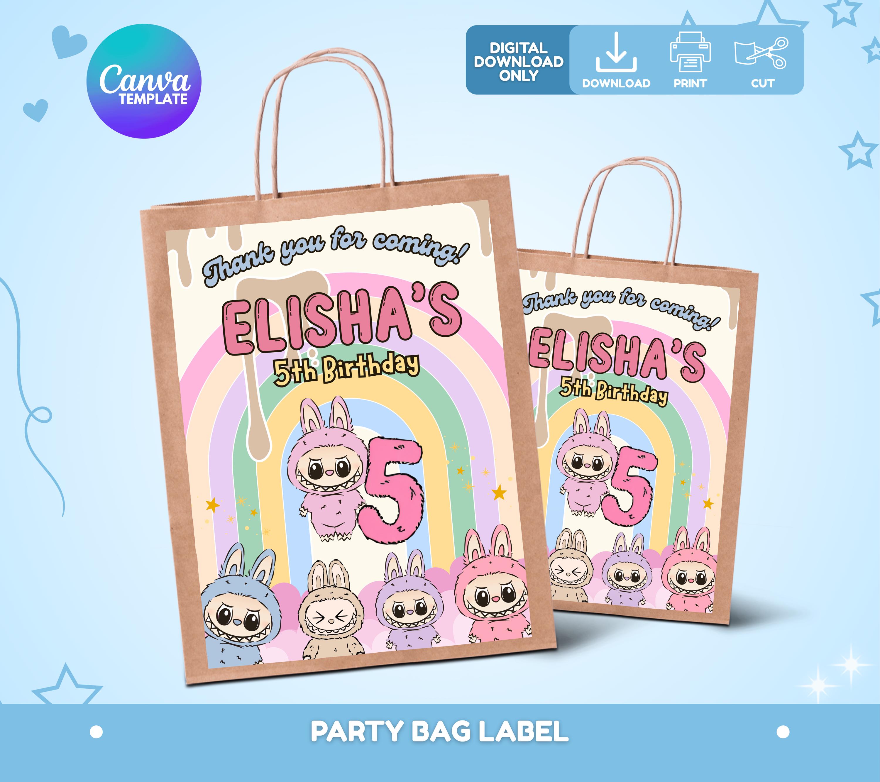 Editable Labubu Party Bag Label, Labubu Party Favor Bag Label, Labubu Gift Bag, Labubu Birthday Gift Bag Label