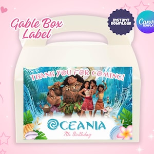 Editable Moana 2 Gable Box Label, Moana 2 Printable Favor Box Label, Moana 2 Treat Box Party Favor Tags, Canva