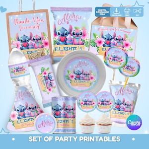 Printable Stitch Birthday Party Pack Bundle, Stitch Party Favor Bundle, Stitch Birthday Printable Bundle, Lilo and Stitch Birthday, Canva