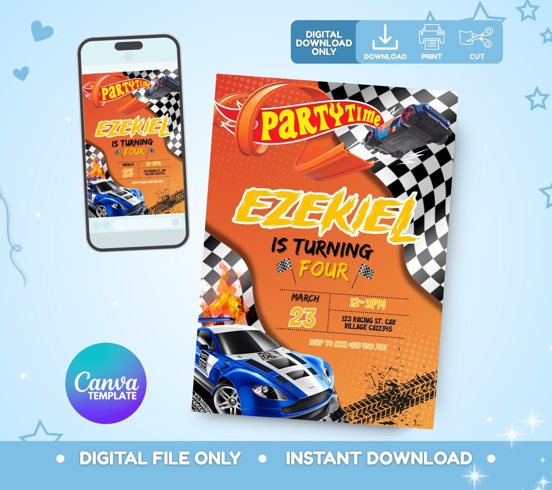 Editable Racing Invitation, Race Car Invitation Template, Printable ...