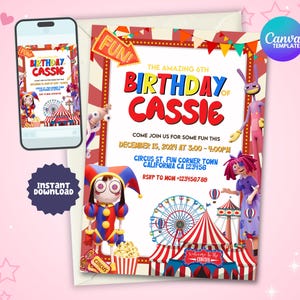 Editable The Amazing Digital Circus Invitation, Printable Digital Circus Birthday Invitation, Circus Party Invite, Canva Template