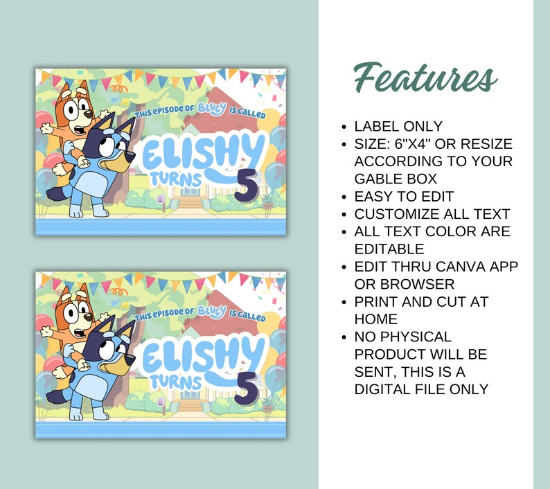 Editable Bluey Gable Box Label, Bluey Birthday Printables, Bluey Party ...