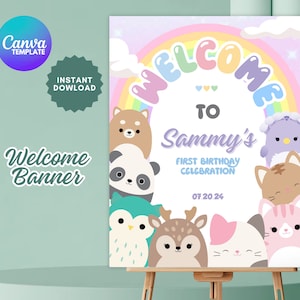 Editable Squishmallow Welcome Banner, Squishmallow Party Printables, Squishmallow Welcome Signage, Canva Template