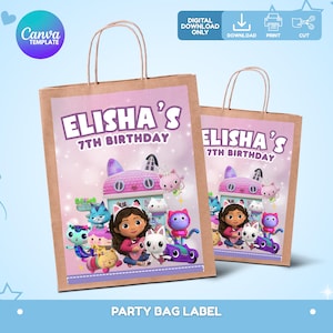 Editable Gabbys Dollhouse Party Bag Label Printable, Gabbys Dollhouse Party Favor Bag Thank you Labels, Gabbys Dollhouse Thank you Labels