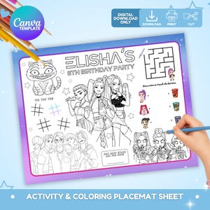 Editable Kpop Hunters Activity Placemat, Kpon Demon Huntrix Activity Sheet Placemat,  Kpop Printable Activity Sheet, Template