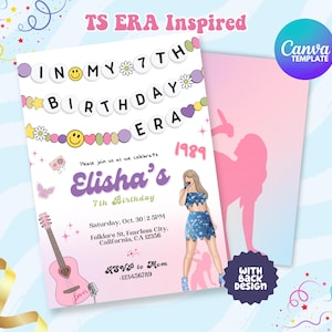 Editable Era Birthday Invitation Music Tour, Taylor Birthday Era Invitation, TS In my Birthday Era Invites, TS Birthday Invitation, Canva