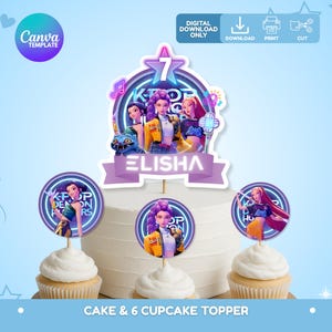 Editable Kpop Demon Hunters Cake Topper, Kpop Demon Cupcake Topper, Huntrix Kpop Birthday Toppers, Huntrix Party Decoration, Canva Template