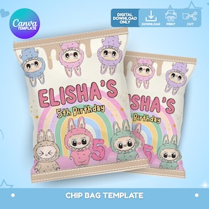 Editable Labubu Chip Bags Template, Printable Labubu Chip Bag Party Favor Bag, Labubu Gift Bag, Canva