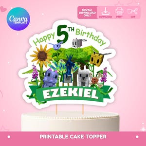 Editable Grow a garben Cake Topper, Printable Grow a garden Birthday Topper, Game Blox Party, Canva