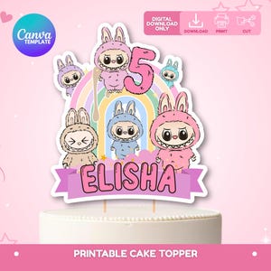 Editable Labubu Cake Topper, Labubu Monster Birthday Topper, Labubu Birthday Cake Topper, Labubu Party Decor, Canva
