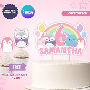 Editable Squishmallow Cake Topper, Squishy Cake Topper, Squish Cupcake Topper, Cute Squishmallow Cake Topper, Canva