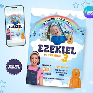 Invito modificabile per il compleanno di Ms Rachel, inviti per feste di Ms Rachel per ragazzi, invito di compleanno stampabile per Ms Rachel, canva