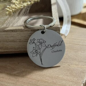Personalized Daffodil Birth Month Flower Gift, Custom Birthday Gift for March, Stainless Steel Keychain, Mother&#39;s Day Gift - Christmas Gift