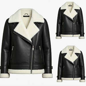 Women&#39;s Handmade Black B3 Bomber Aviator Shearling Fur Jacket | Sheepskin Shearling Fur Flying Jacket | Cozy Winter RAF Real Leather Jacket