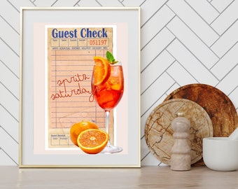 Spritz Saturday, Aperol Spritz Cocktail Print, Trendy Wall Print, Bar Cart Print