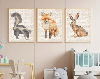 Vintage Woodland Pack Wall Art, Nursery Wall Art, Baby Shower Art