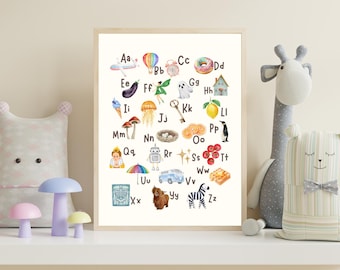 Alphabet Poster, Classroom Posters, Playroom Art, Kids Gallery Art, Nursery Decor, Kids Poster, Printable Poster