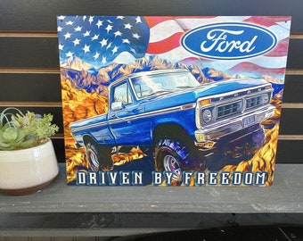 Ford Truck Tin Sign Driven By Freedom Looks Like a Painting Garage Art Housewarming Gifts Men Man Cave Wall Decor Ford Trucks Gift for Dad