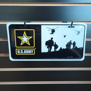 Placa de licença de soldados do exército dos EUA, placa de vaidade do exército dos EUA, presentes, decoração de garagem para veteranos militares dos EUA, presente masculino para avô, marido, irmão
