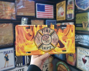 Fire Department License Plate Fire Rescue Vanity Plate Fire Theme Wall Decor Gifts Firemen Firewomen Retired Firefighter Gifts Men Husband