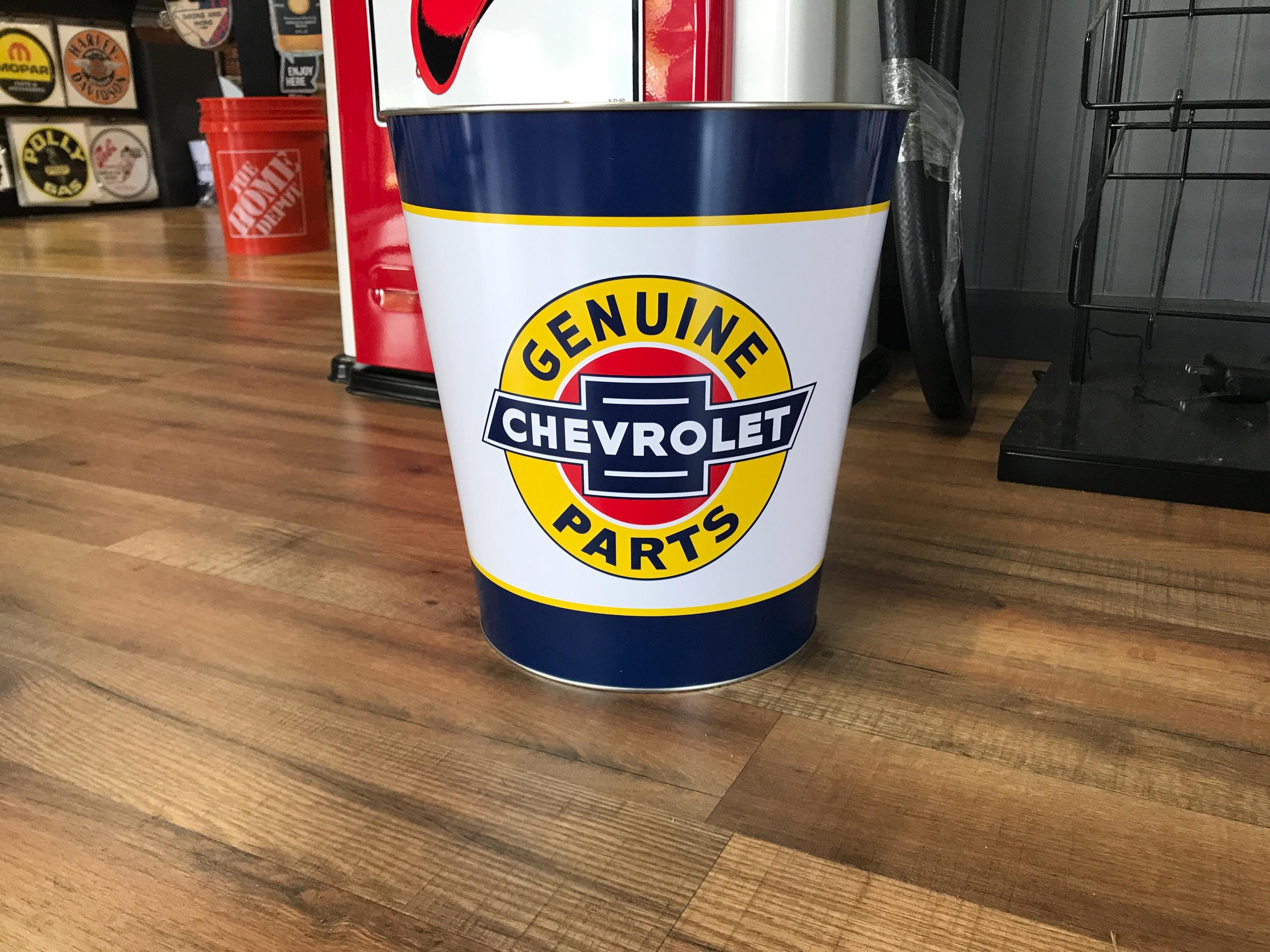 Chevrolet Metal Trash Bin Small Garage Garbage Can Housewarming Gifts Wastebasket Garage Bathroom Decor Automotive Decor Chevy Gifts GMC