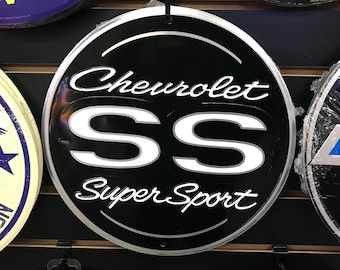Letrero Chevrolet SS de 12 pulgadas, decoración de garaje para hombres, decoración de pared automotriz GMC, General Motors, Chevy Super Sport, regalos para novios, 16.º cumpleaños.