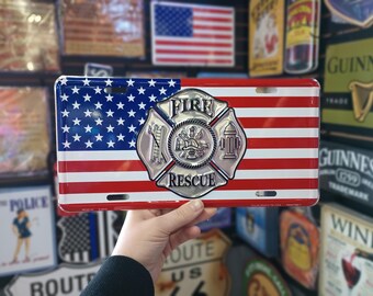 Fire Rescue License Plate Fire Department Vanity Plate Fire Theme Wall Decor Gifts Firemen Firewomen Retired Firefighter Gifts Men Husband