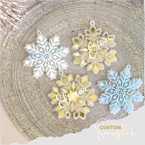 Personalized Acrylic Snowflake Ornament, Custom Acrylic Snowflake Ornament, Acrylic Snowflake with Name, Laser Cut Acrylic Snowflake w/Name