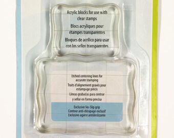 Acrylic Stamp Mounting Blocks Clear 2 Sizes - Centering Lines No-Slip Contour Grip - Fit All Altered Attic Rubber Stamps Art Craft Scrapbook