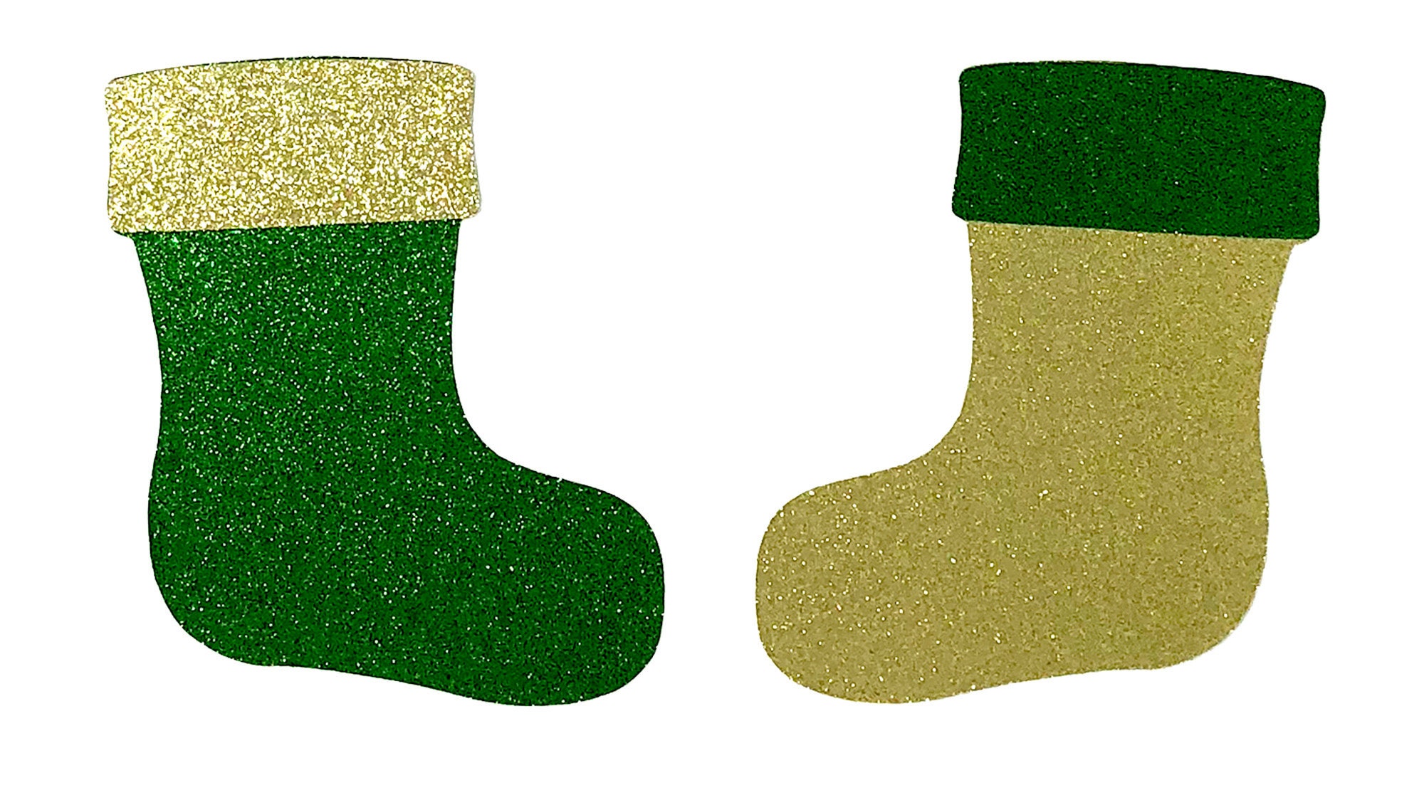 Bas de Noël prédécoupés paillettes or et vert carton - 4" de grande taille Holiday Scrapbook enfants école de partie de cartes à la main artisanat Bas or de Noël prédécoupés paillettes or Bas et vert carton - 4