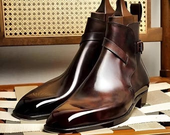 Handmade Men Genuine Leather Brown Formal Jodhpur Ankle Dress Boots For Men, Leather Dress Ankle Boots, Wedding Boot For Men, Christmas Gift