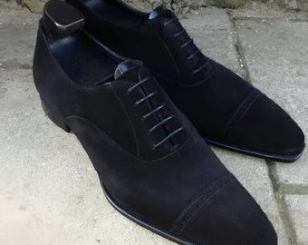 Handmade Men Black Genuine Suede Leather Formal Oxford Dress Shoes For Men, Leather Dress Shoes, Personalized Gift, Christmas Gift