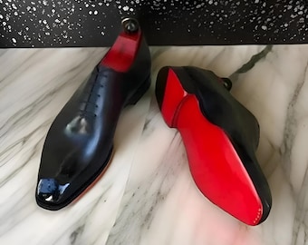 Handmade Black Genuine Leather Formal Oxford Dress Shoes, Lace Up Shoes, Formal Shoes For Men, Personalized Gift, Christmas Gift