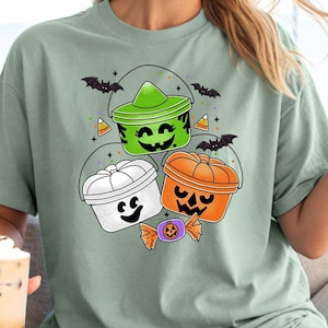 Retro Halloween Happy Bucket Shirt, Cute 90s Halloween Gifts, Trendy Halloween Boo Pails Tshirt, Kids Halloween Shirts