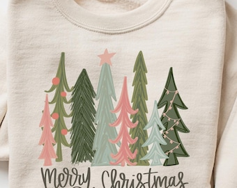 Merry Christmas Tree Sweatshirt, Merry Bright Christmas Sweatshirt, Christmas Gift, Holiday Sweater, Womens Christmas Shirt, Winter Shirt
