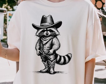 Western Raccoon T-shirt, Retro Cowboy Raccoon Graphic Shirt, Funny Raccoon Meme Sweatshirt, Western Cowgirl Shirt, Raccoon Lover Gift