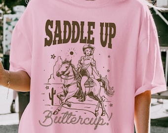 Saddle Up Buttercup T-shirt, Western Cowgirl Shirt, Boho Western Sweatshirt, Retro Cowgirl Tee, Country Women Crewneck, Funny Cowgirl Gift