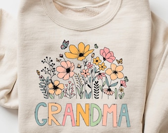 Sudadera de abuela con flores silvestres, camiseta de abuela con flores, sudadera con capucha de abuela con flores, regalo del día de la madre, camiseta divertida de abuela, camiseta linda de abuela