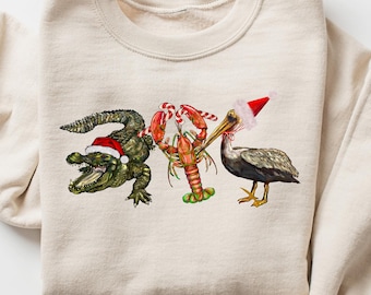 Christmas Alligator Pelican Crawfish Sweatshirt, Holiday Sweater, New Year Shirt, Funny Christmas Tee, Christmas Gift, Animal Lover Outfit