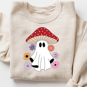 Magic Mushroom Sweatshirt, Ghost Mushroom Tshirt, Spooky Season Shirt, Floral Fall Tshirt, Ghost Sweatshirt, Halloween Gift