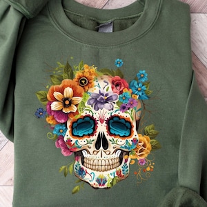 Sweat-shirt Day Of The Dead, chemise Sugar Skull, pull Dia De Los Muertos, col rond Sugar Skull, t-shirt graphique bohème