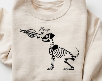 Dog Skeleton Sweatshirt, Halloween Dog Crewneck, Dog Mom Sweatshirt, Halloween Gifts, Spooky Dog Shirt, Skeleton Sweatshirt, Happy Halloween