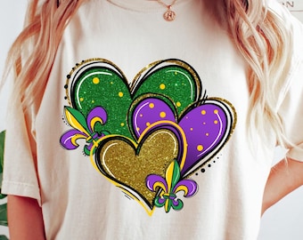 Mardi Gras Heart T-shirt, Women Mardi Gras Shirt , New Orleans Sweatshirt, Fat Tuesday Outfit, Flower De Luce Crewneck, Cute Mardi Gras Gift