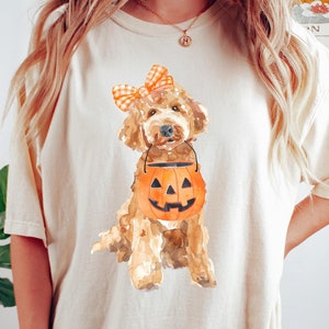 Halloween Golden Doodle Sweatshirt, Halloween Women&#39;s Clothing, Dog Lover Halloween Gift, Halloween Pumpkin Shirt, Halloween Dog Crewneck