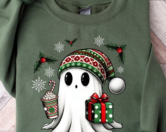Christmas Ghost Santa Sweatshirt, Christmas Ghost Gift, Christmas Matching Shirts, Xmas Holiday Gift, Spooky Christmas Crewneck